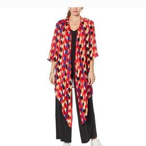 NEW! Lightweight Curations Sharkbite Hem Printed Topper / Cardigan, Pink Geo $38